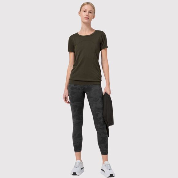 Lululemon Women Leggings Gray Wunder Under Crop Camo Pull On Stretch Yoga Size 4 - Picture 1 of 11